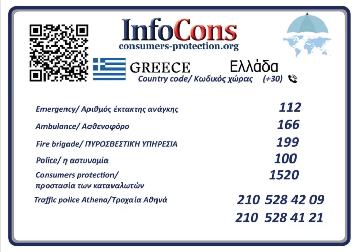 placuta numere utile INFOCONS grecia
